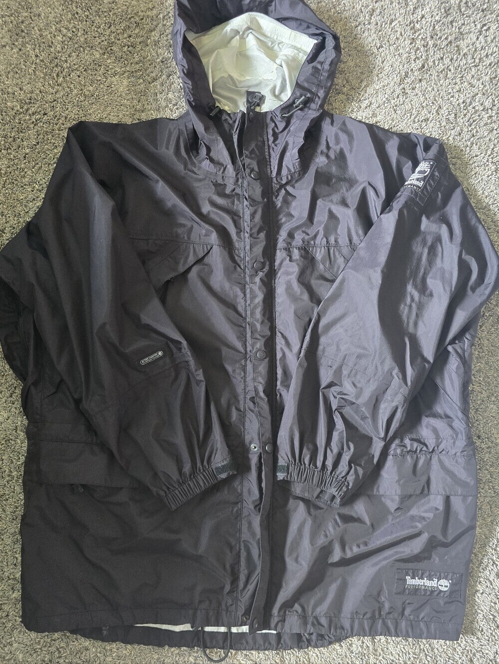 Vintage 1990s Timberland Performance Hooded Rain Jacket - Black Shell Mens size